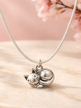 925 Sterling Silver chain, Cat Charm Necklace for Small Pets Lovers